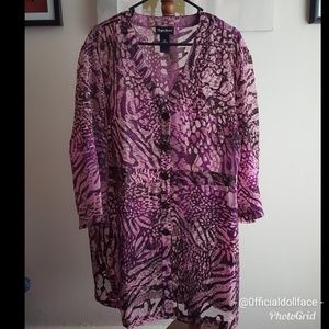 MAGGIE BARNES TOP, PURPLE/ROSE, SIZE 2XL